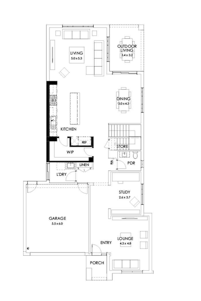 38 Ground Floor Floorplan (Alternate Kitchen - Flipped)