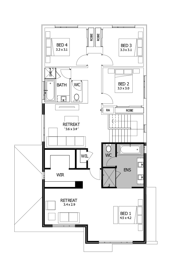 30 First Floor Floorplan (Build over garage - Flipped)