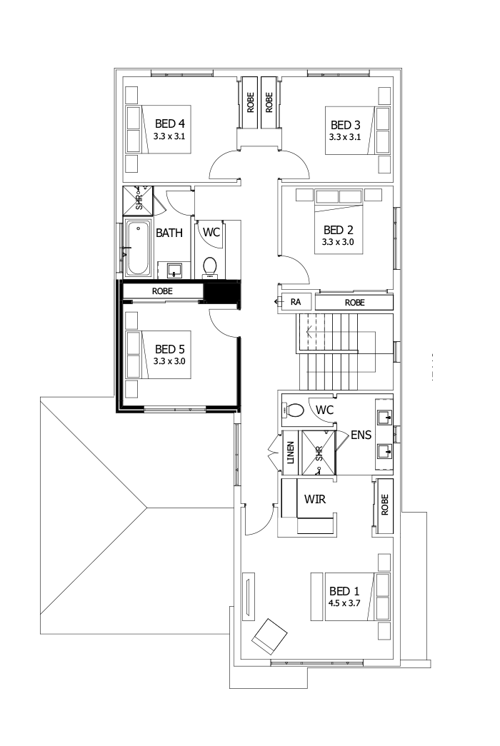 30 First Floor Floorplan (5th bedroom - Flipped)