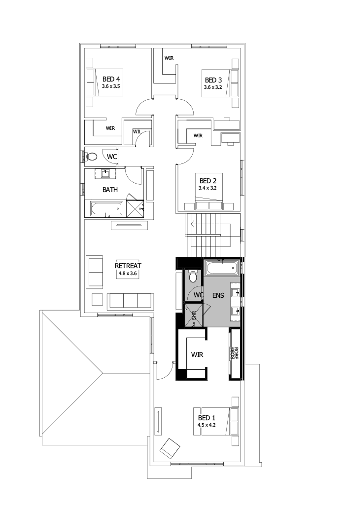 38 First Floor Floorplan (Bath to ensuite - Flipped)