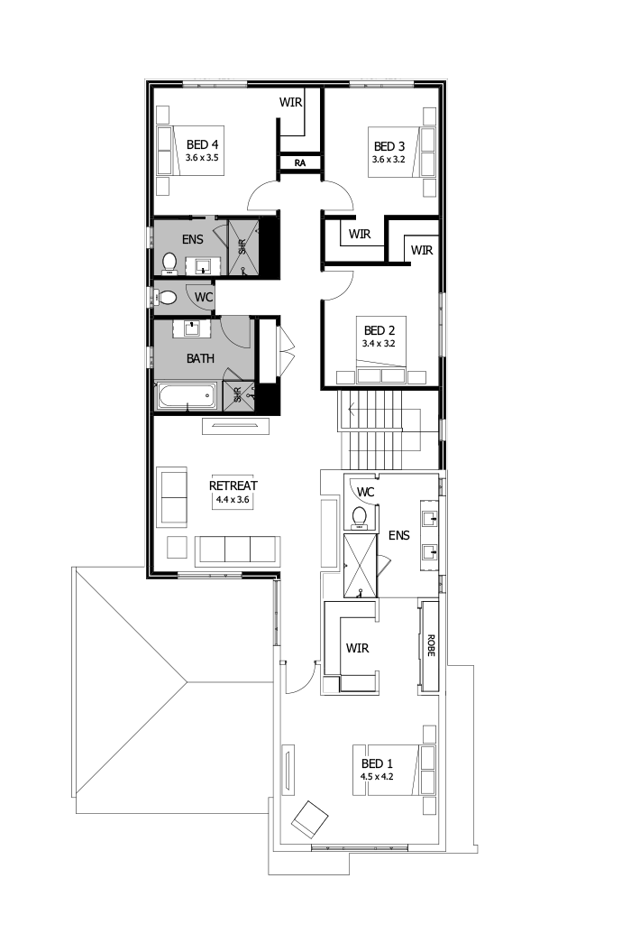 38 First Floor Floorplan (Additional ensuite - Flipped)
