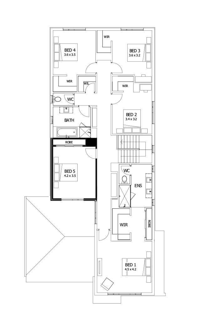 38 First Floor Floorplan (5th bedroom - Flipped)