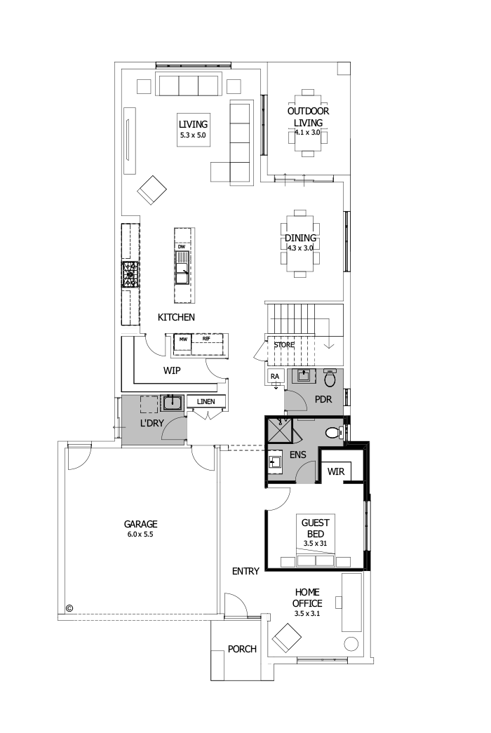38 Ground Floor Floorplan (Guest bedroom - Flipped)