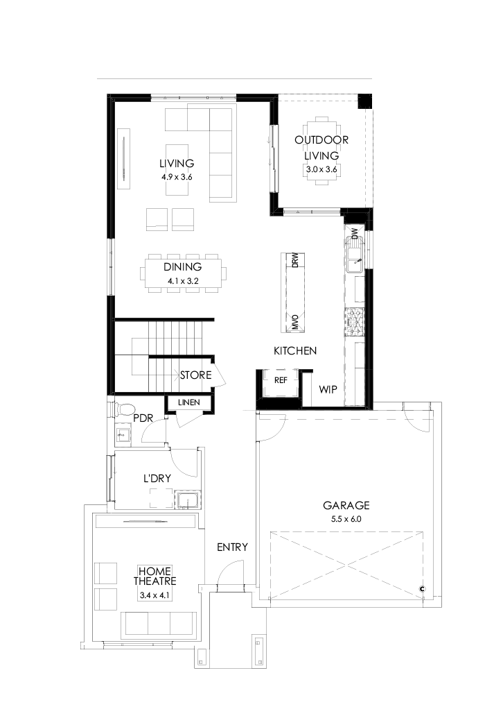 30 Ground Floor Floorplan (Rear flip with alternate kitchen)