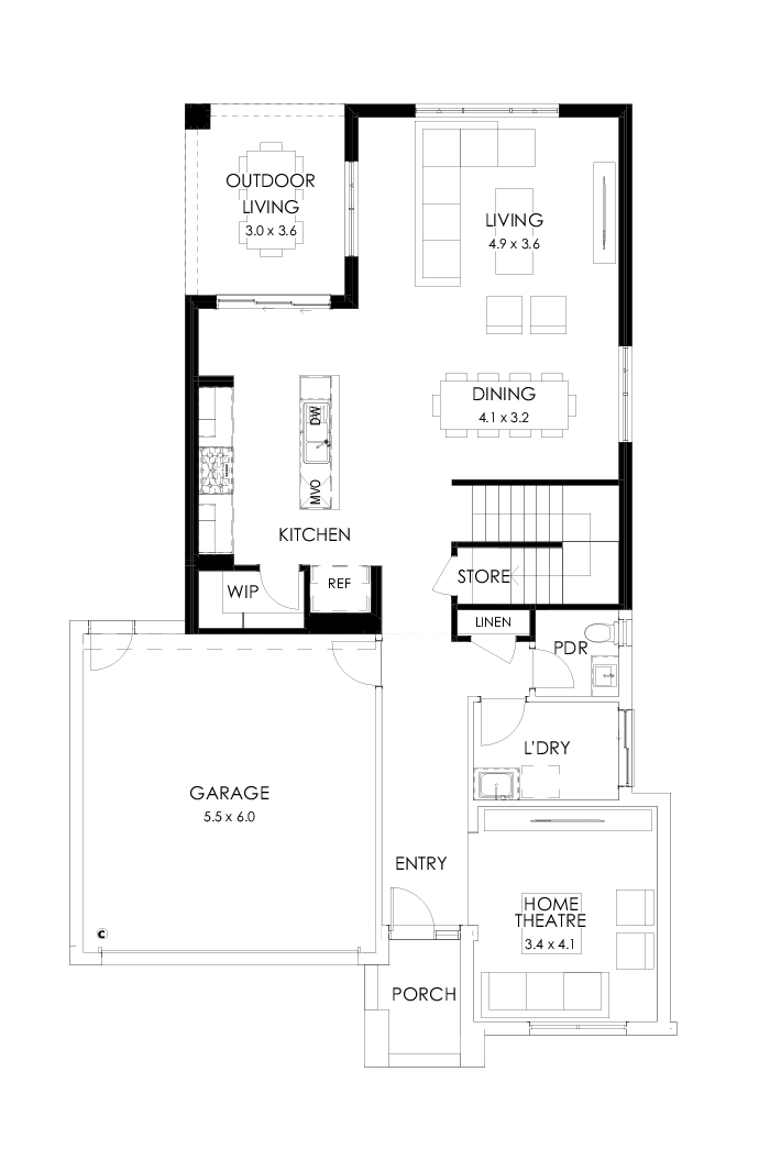 30 Ground Floor Floorplan (Rear flip - Flipped)