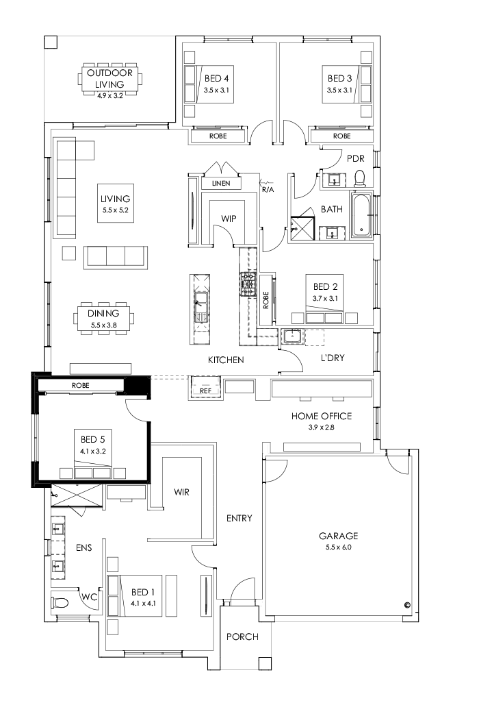 32  Floor Floorplan (5th bedroom - Flipped)