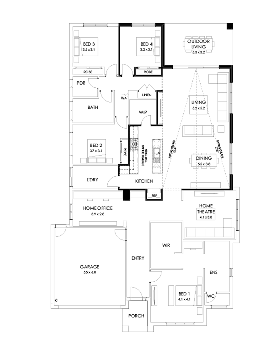 32  Floor Floorplan (Skillion raked ceiling - Flipped)