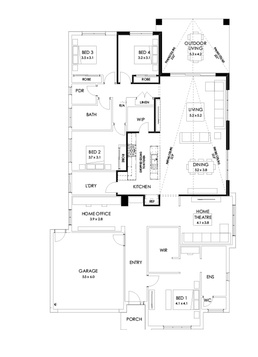 32  Floor Floorplan (Raked ceiling 10.5 deg - Flipped)