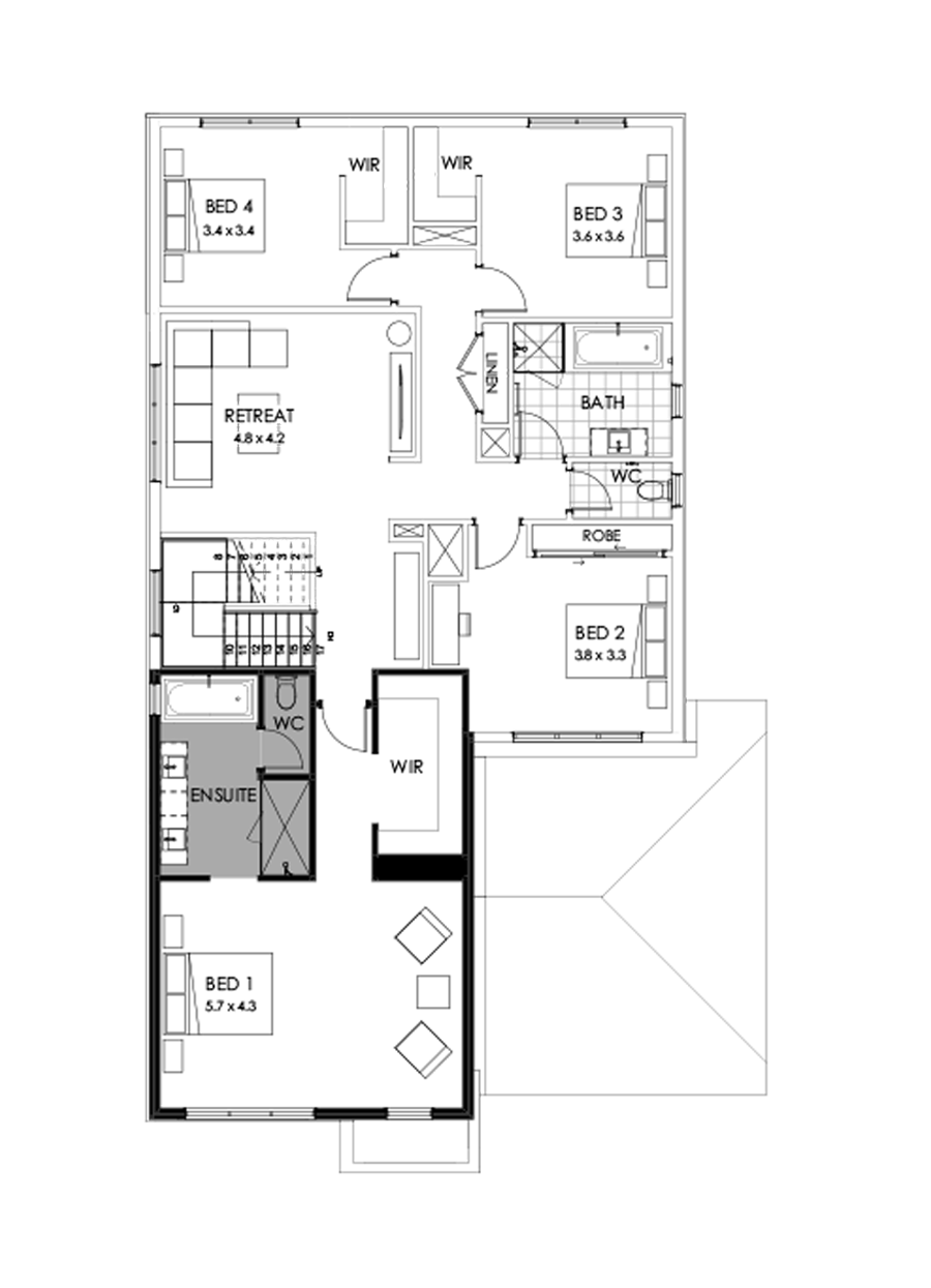 39 First Floor Floorplan (Bath to ensuite - Flipped)