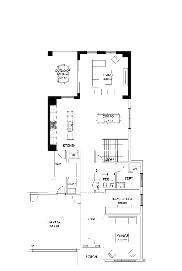 45 Ground Floor Floorplan (Rear flip - Flipped)