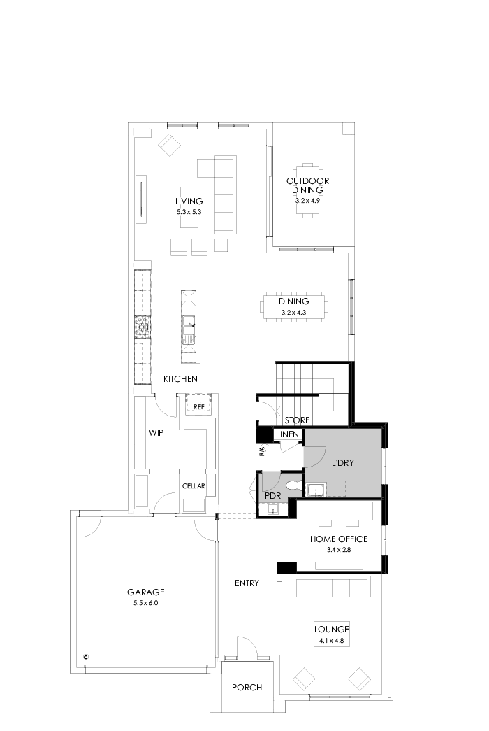 45 Ground Floor Floorplan (Alternate ensuite - Flipped)