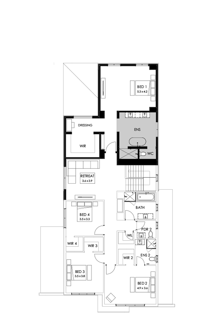 45 First Floor Floorplan (Rear flip - Flipped)