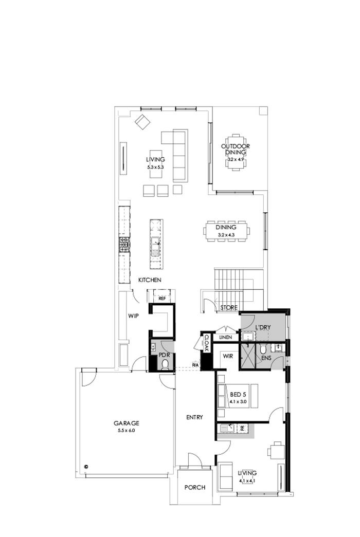 45 Ground Floor Floorplan (Guest wing - Flipped)