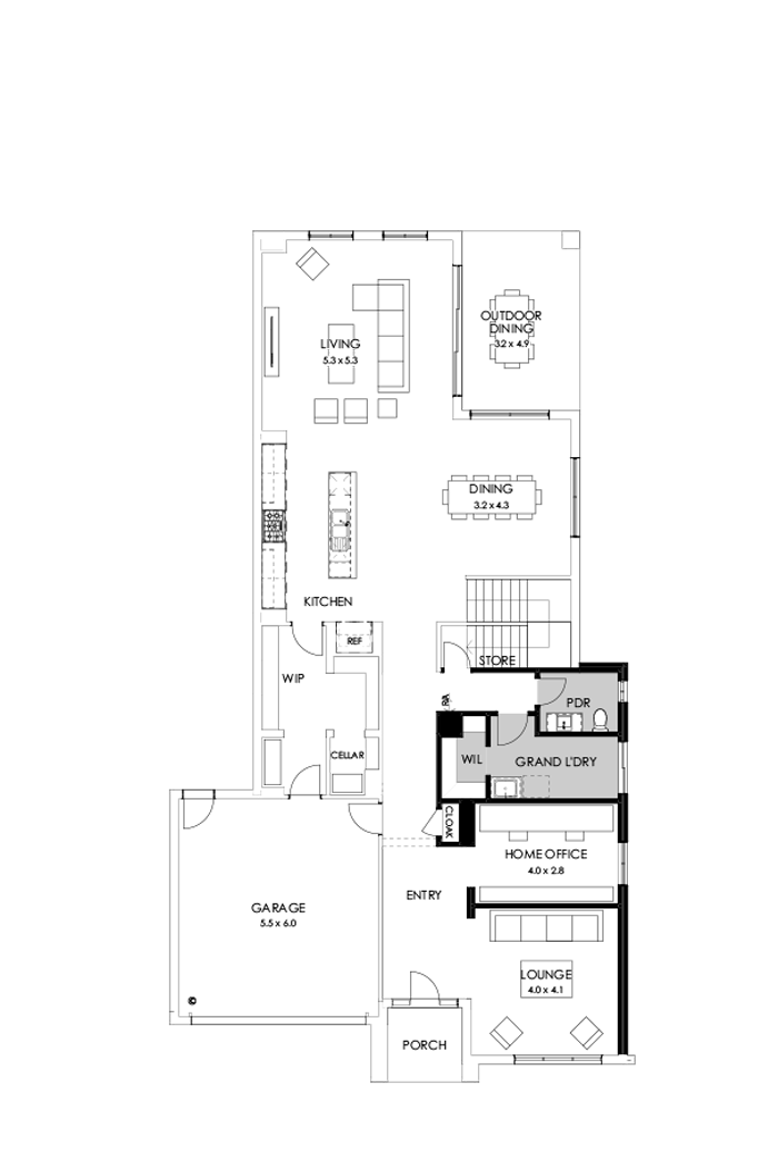 45 Ground Floor Floorplan (Grand laundry - Flipped)