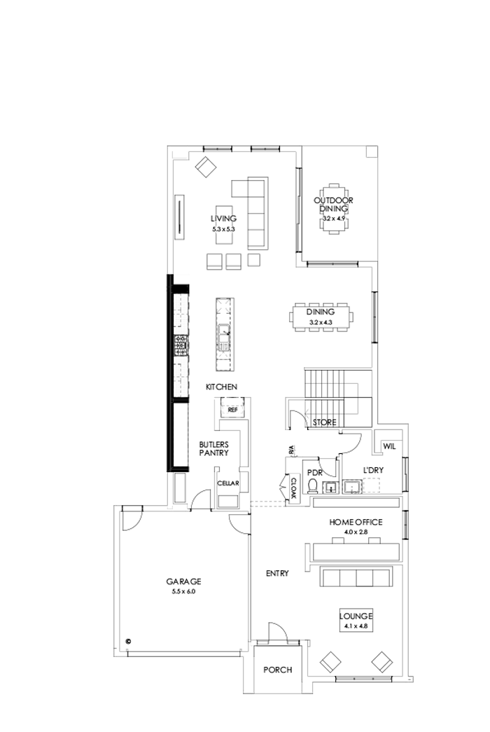 45 Ground Floor Floorplan (Butler's pantry - Flipped)