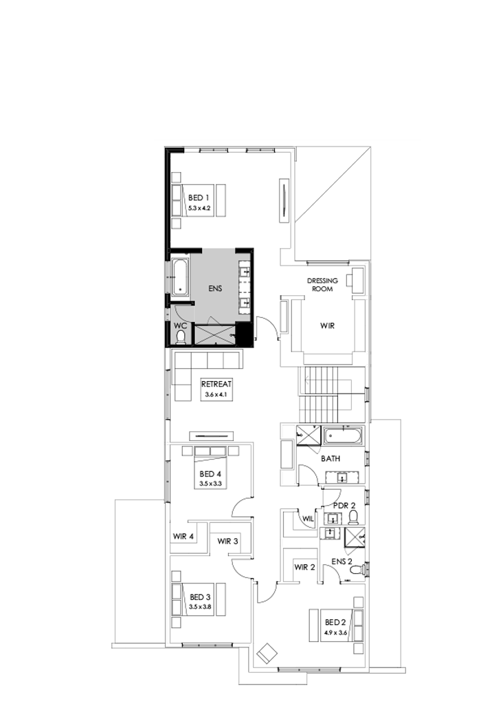 45 First Floor Floorplan (Alternate bed 1 - Flipped)