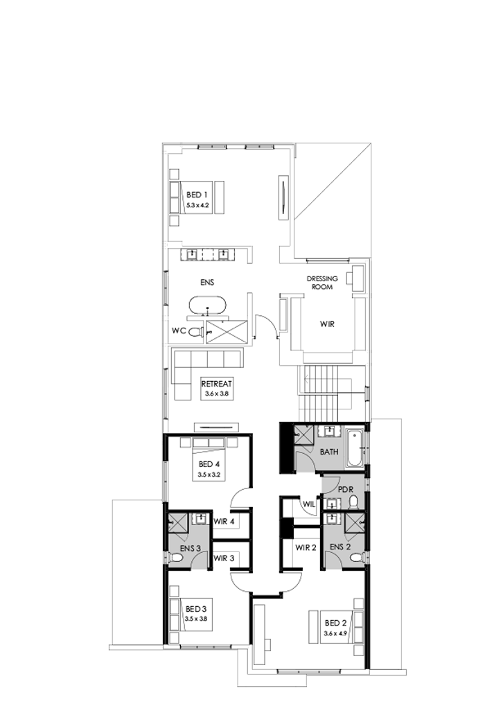 45 First Floor Floorplan (Additional ensuite - Flipped)