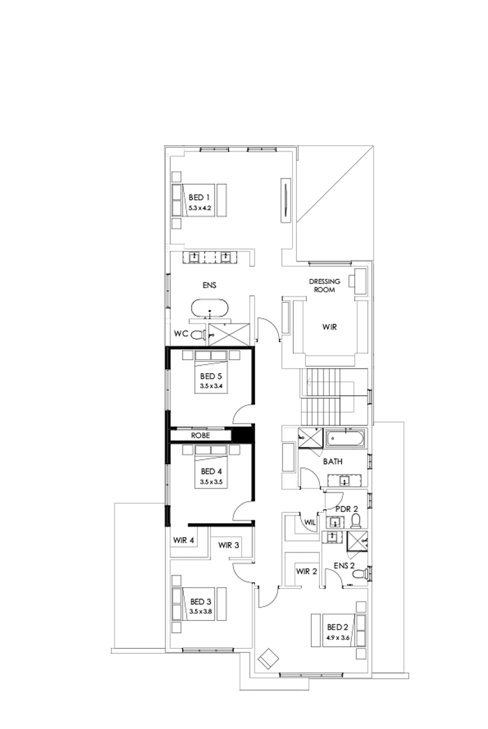 45 First Floor Floorplan (5th bedroom - Flipped)
