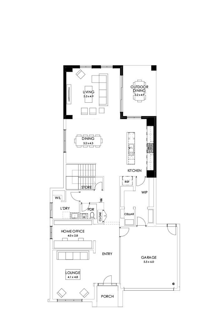 45 Ground Floor Floorplan (Rear flip)