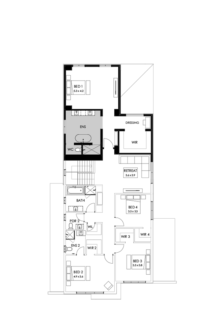45 First Floor Floorplan (Rear flip)