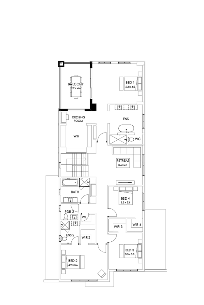 45 First Floor Floorplan (Rear balcony)