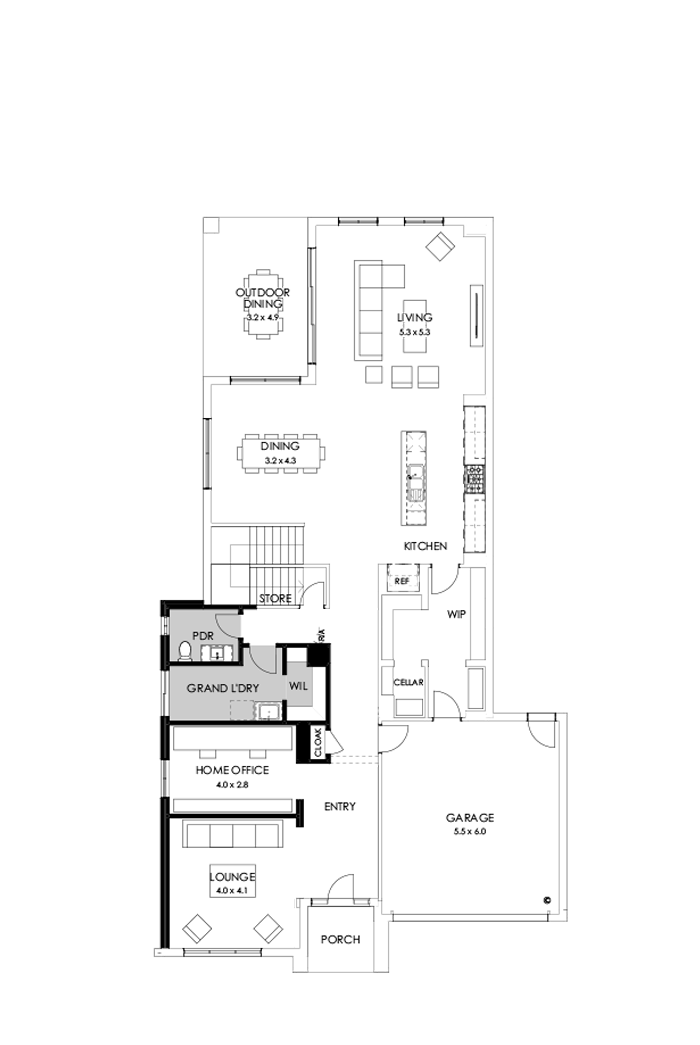 45 Ground Floor Floorplan (Grand laundry)