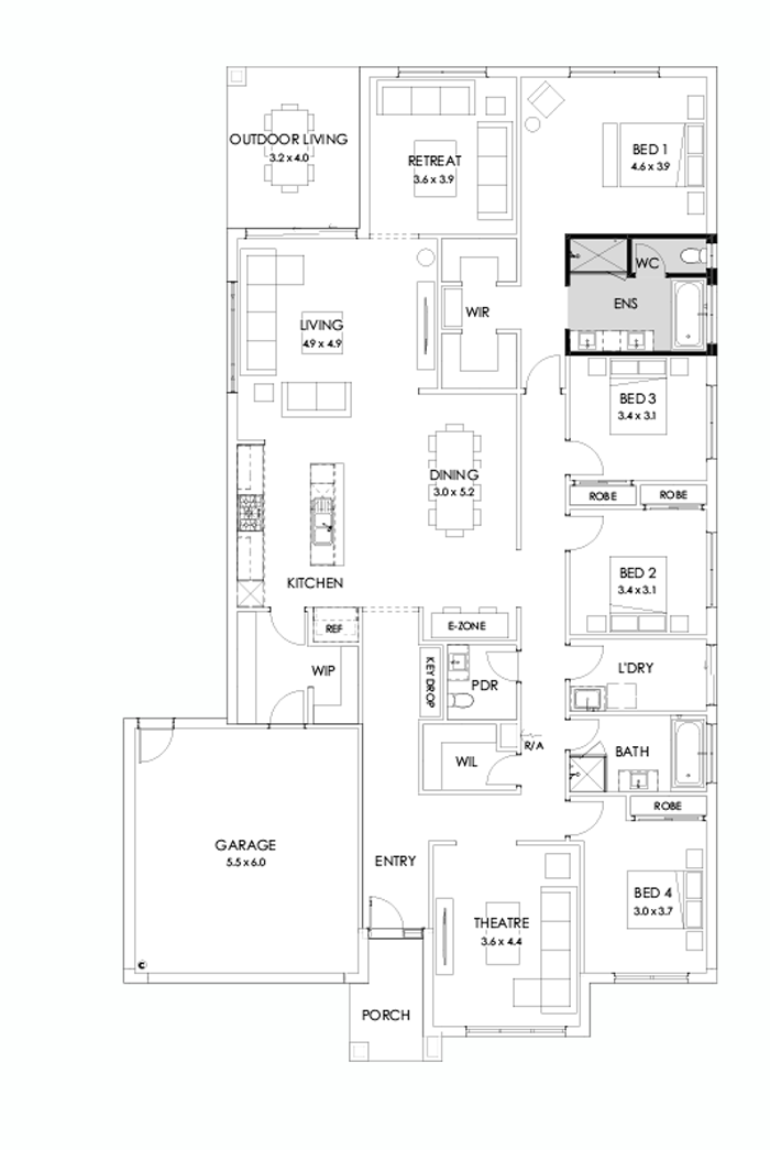 32  Floor Floorplan (Bath to ensuite - Flipped)