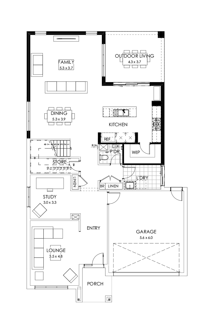 39 Ground Floor Floorplan (Rear flip - Flipped)