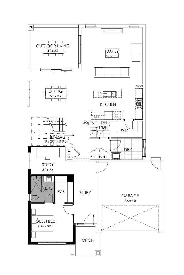 39 Ground Floor Floorplan (Guest bedroom - Flipped)