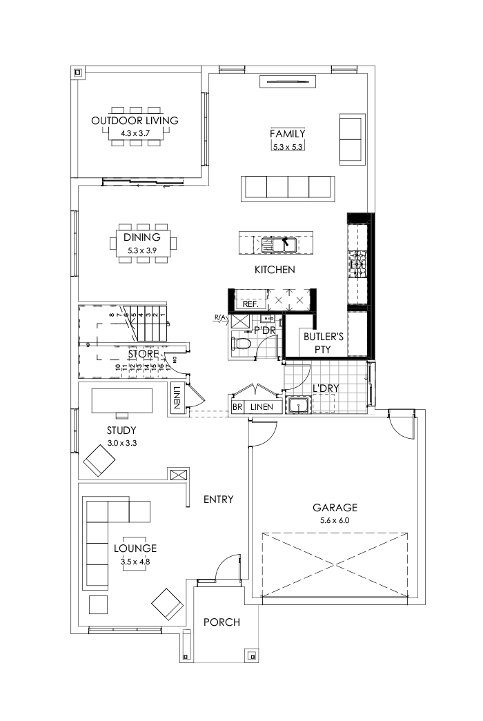 39 Ground Floor Floorplan (Butler's pantry - Included - Flipped)