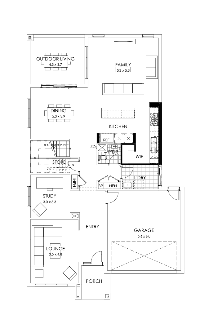 39 Ground Floor Floorplan (Alternate kitchen - Flipped)