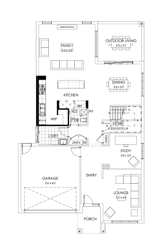 39 Ground Floor Floorplan (Alternate kitchen)