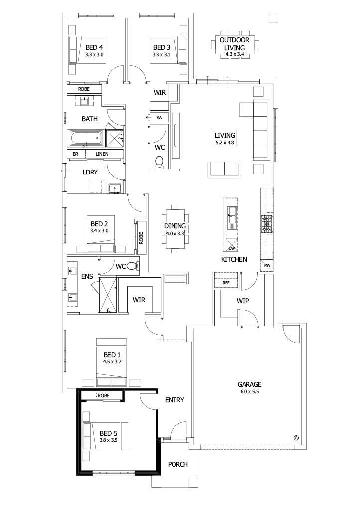 28  Floor Floorplan (5th bedroom - Flipped)