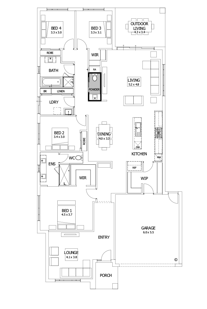 28  Floor Floorplan (Powder room - Flipped)