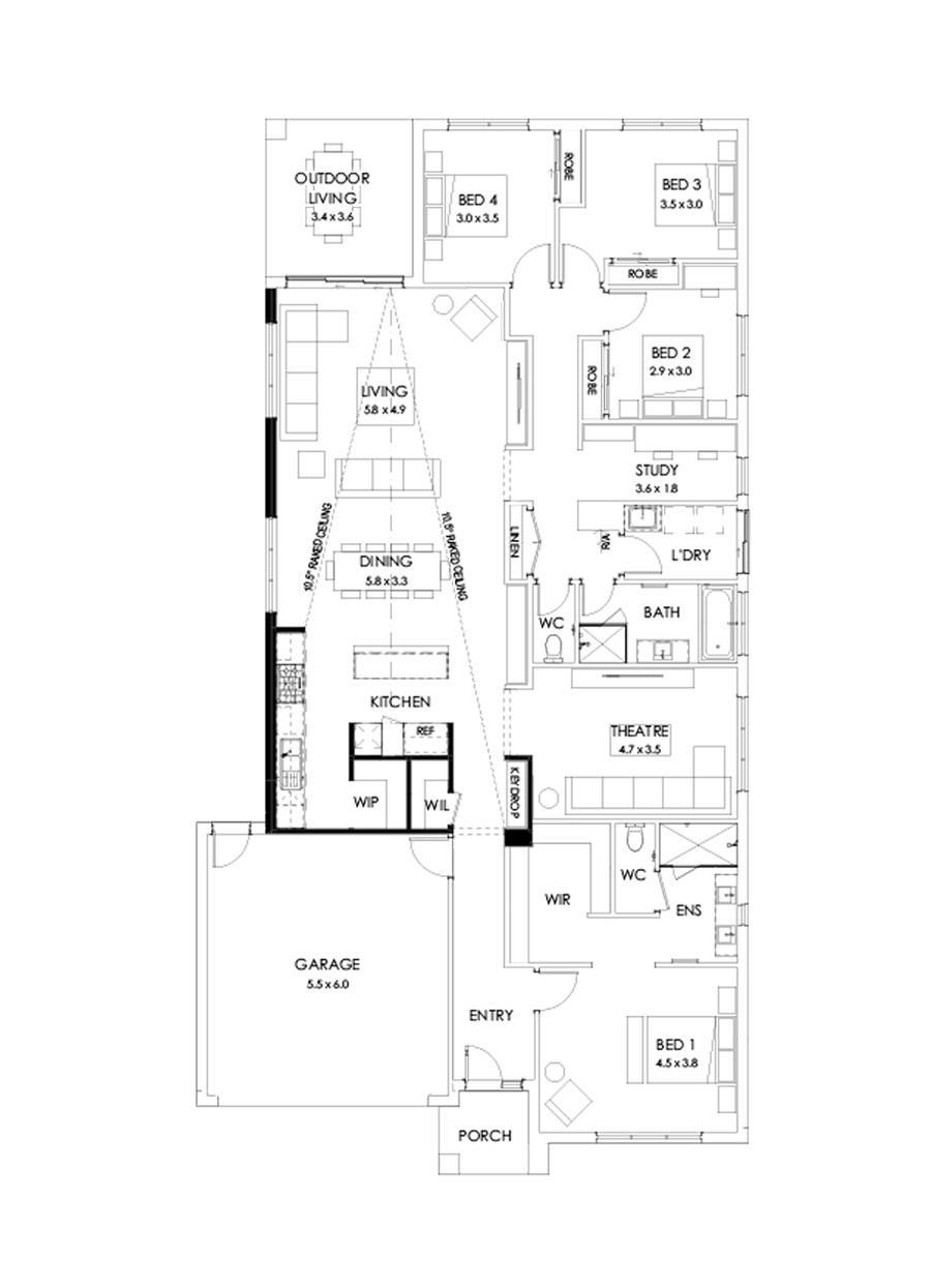 29  Floor Floorplan (Raked ceiling 10.5 deg with alternate kitchen   - Flipped)