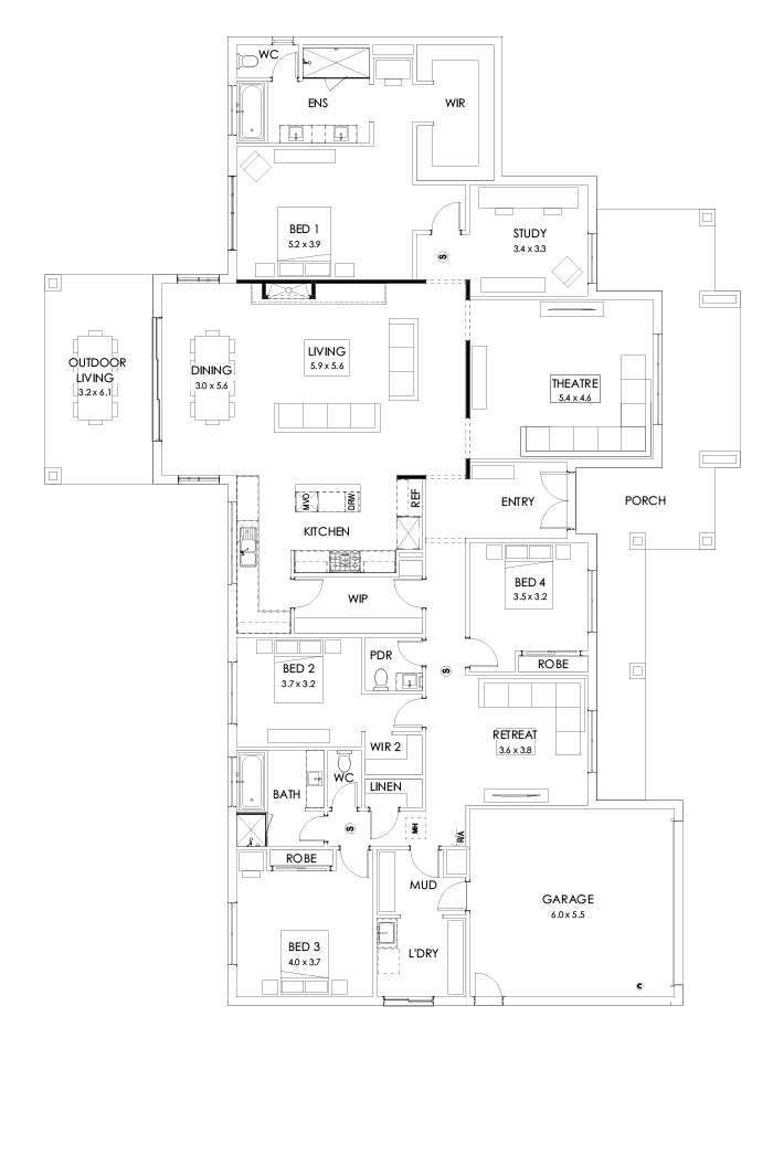42  Floor Floorplan (Raked ceiling 10.5 deg outdoor living)