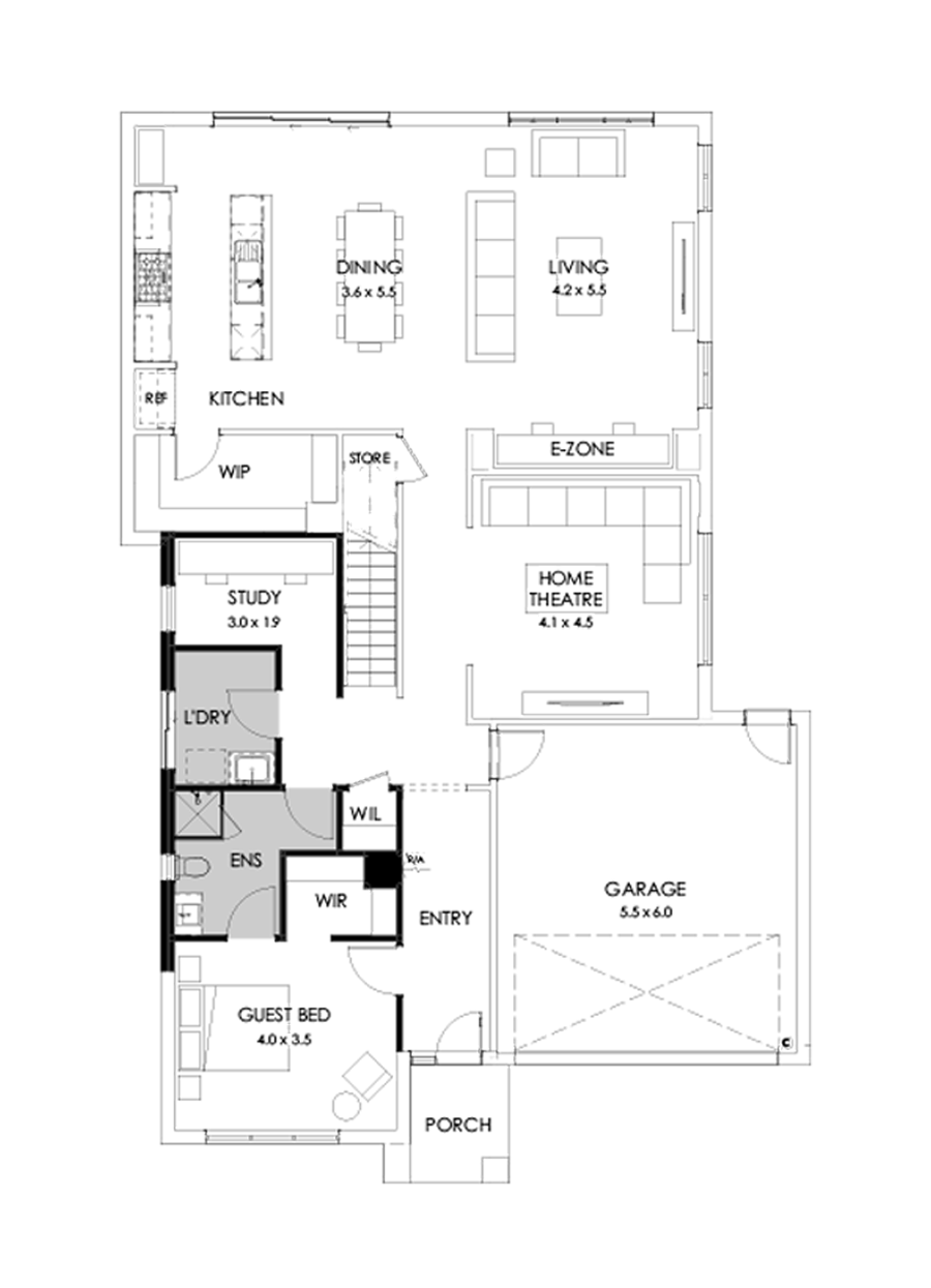 39 Ground Floor Floorplan (Guest bedroom - Flipped)