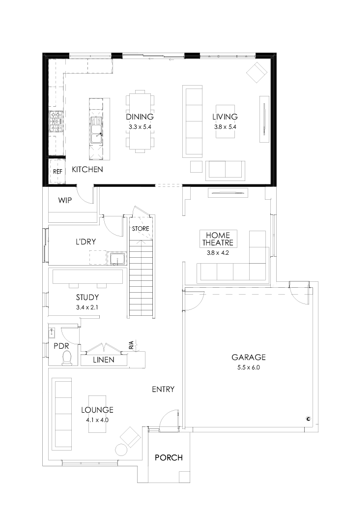 36 Ground Floor Floorplan (Alternate kitchen - Flipped)
