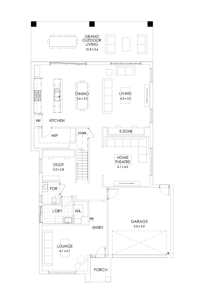39 Ground Floor Floorplan (Grand outdoor living - Flipped)