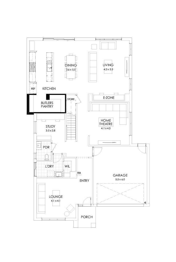 39 Ground Floor Floorplan (Butler's pantry - Included - Flipped)