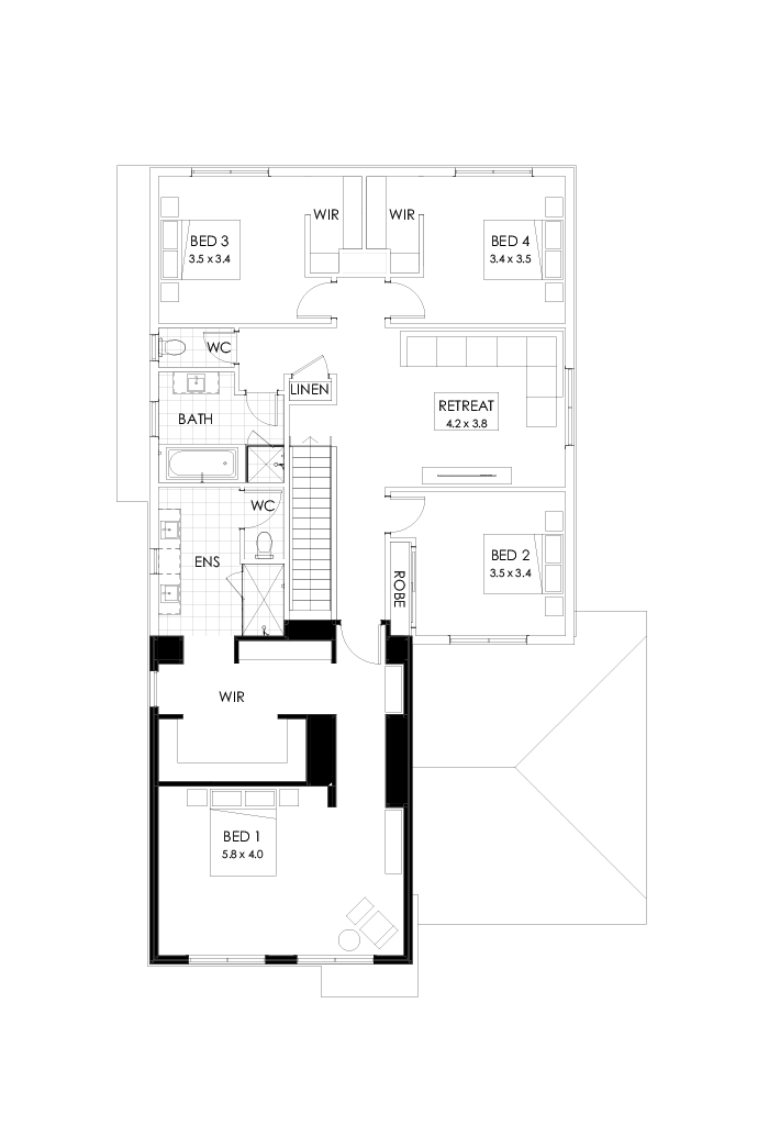39 First Floor Floorplan (Alternate bed 1  - Flipped)