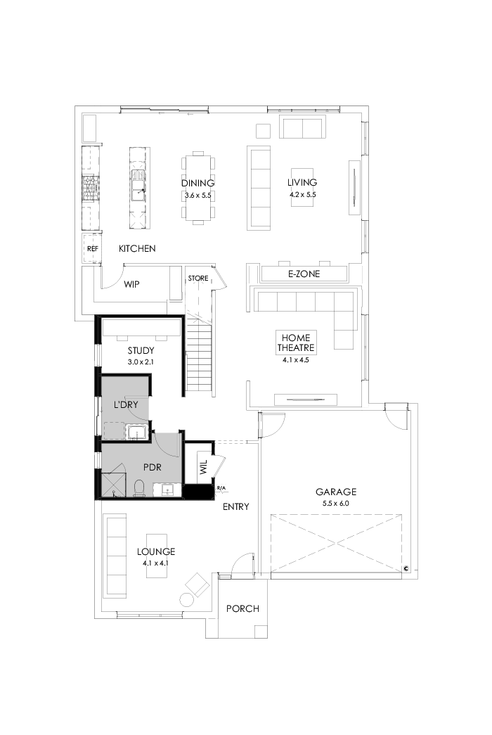 39 Ground Floor Floorplan (Powder room - Flipped)