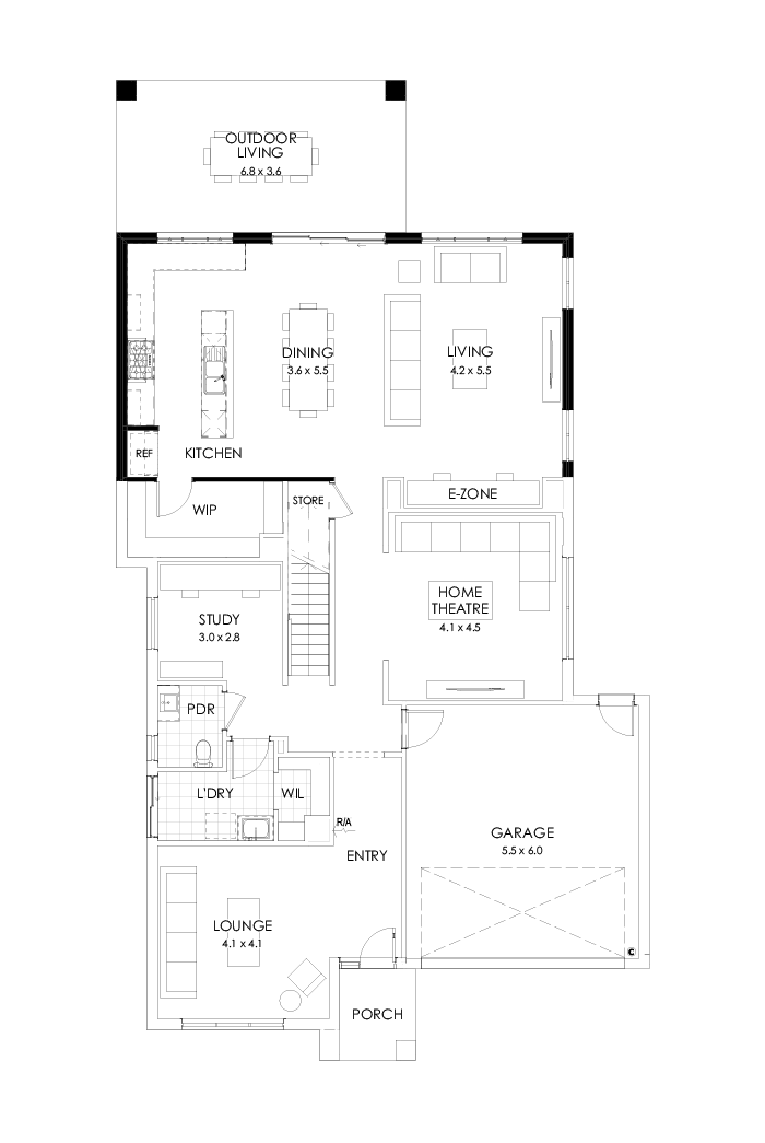39 Ground Floor Floorplan (Alternate kitchen - Flipped)