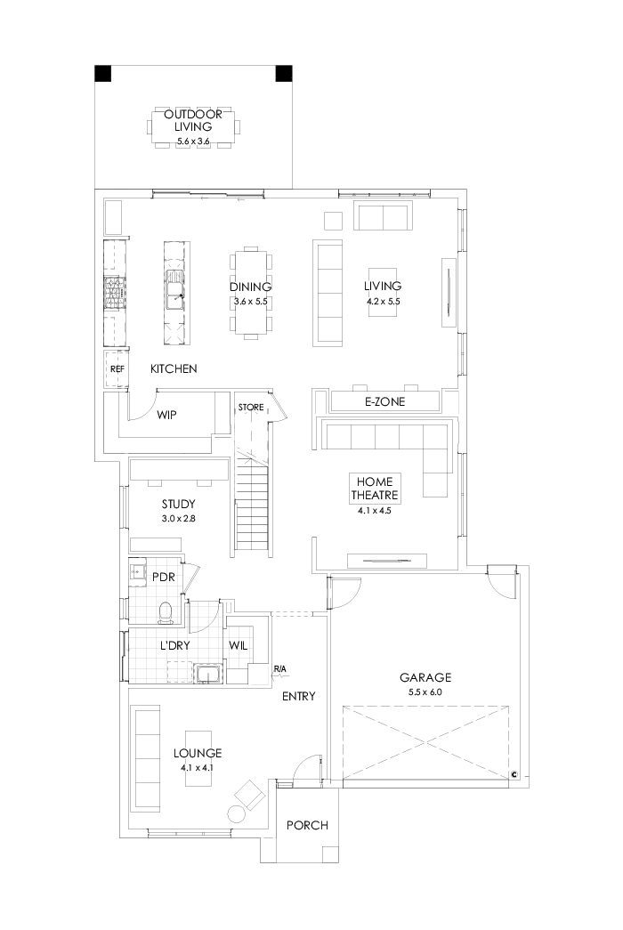 39 Ground Floor Floorplan (Outdoor living - Flipped)