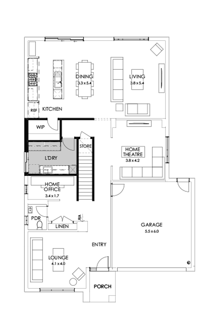 36 Ground Floor Floorplan (Grand laundry - Flipped)