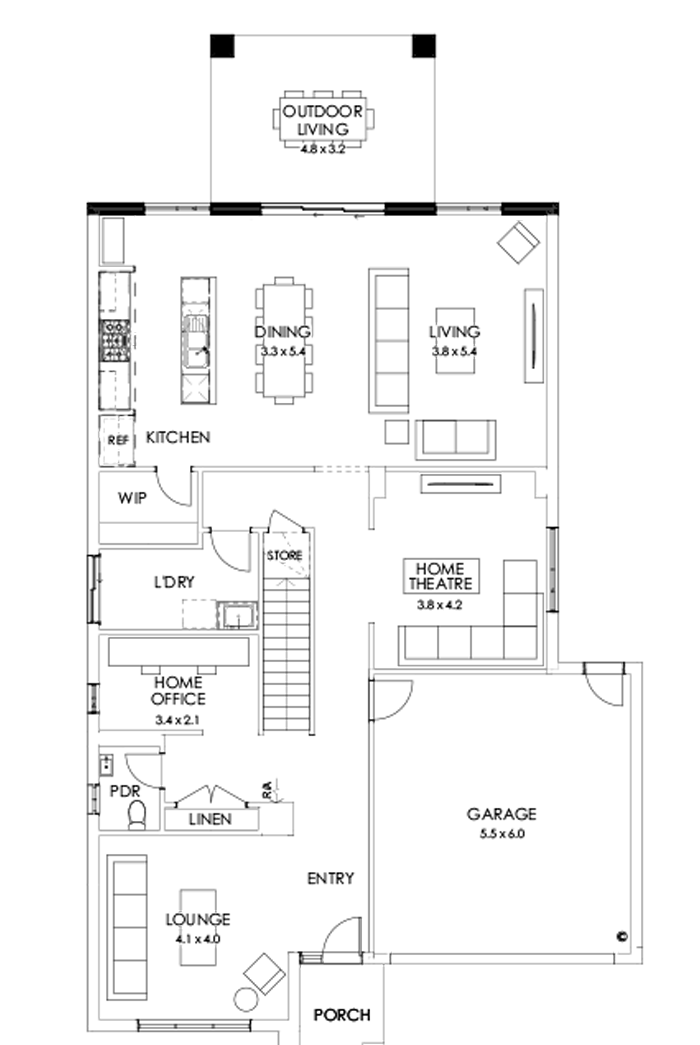 36 Ground Floor Floorplan (Outdoor living - Flipped)