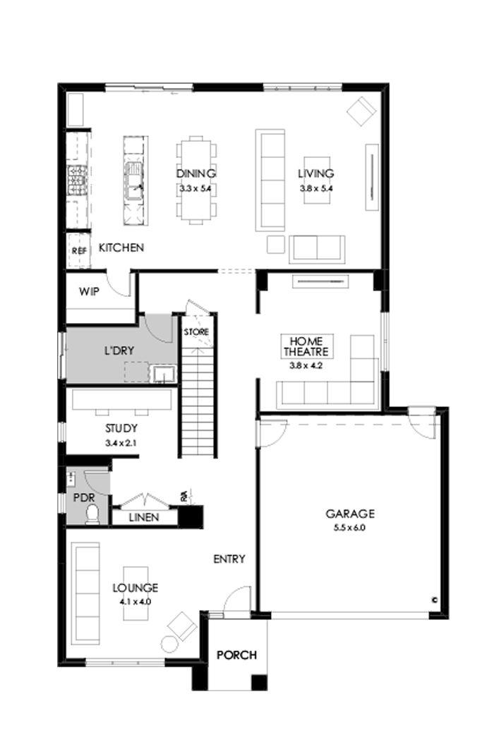 36 Ground Floor Floorplan (Standard - Flipped)