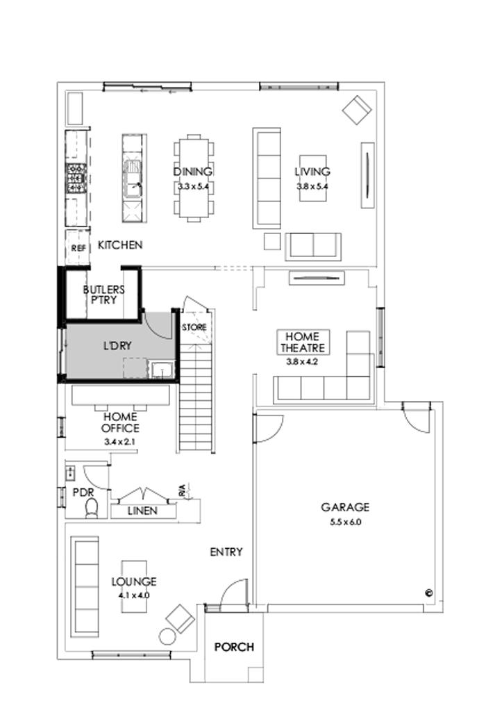 36 Ground Floor Floorplan (Butler's pantry - Included - Flipped)