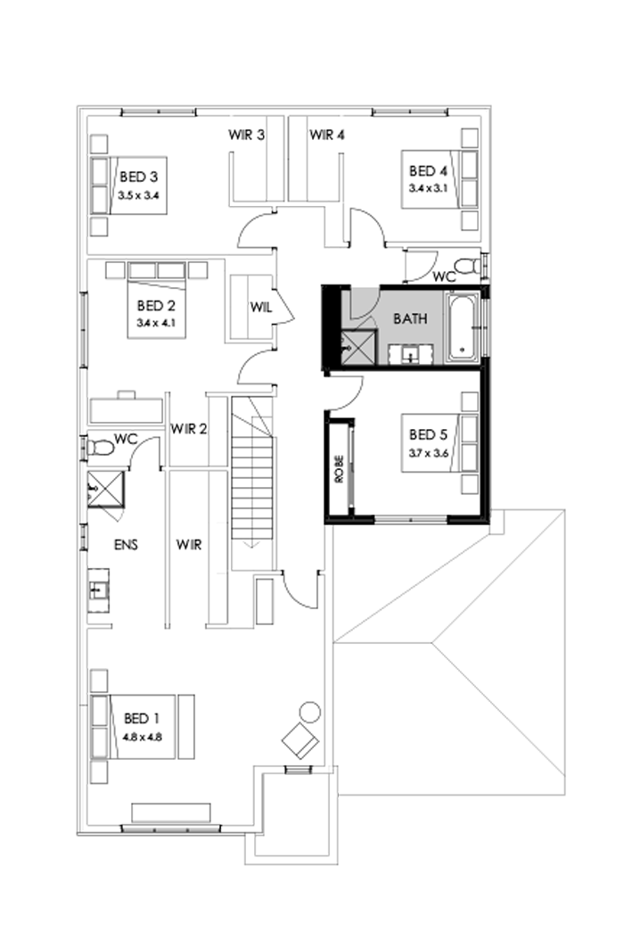 36 First Floor Floorplan (5th bedroom - Flipped)