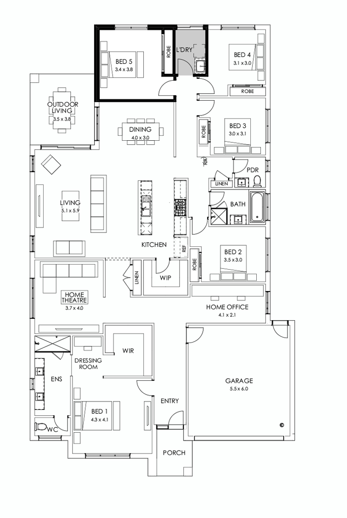 32  Floor Floorplan (5th bedroom - Flipped)